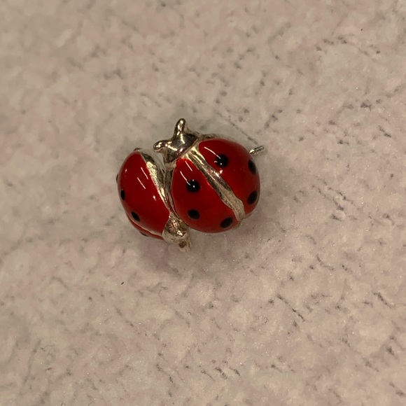 VTG Sterling Silver & Enamel Ladybug Post Earrings - Picture 4 of 7